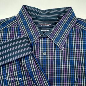 Roundtree Yorke Men's 2XT Plaid Long Sleeve Button Down Shirt 80s Two Ply Cotton